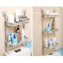 Estante de plástico para baño, ahorro de espacio, multifuncional, extraíble, impermeable, sin perforaciones, organizador encima del inodoro para baño, cocina - Blanco - Ver 2