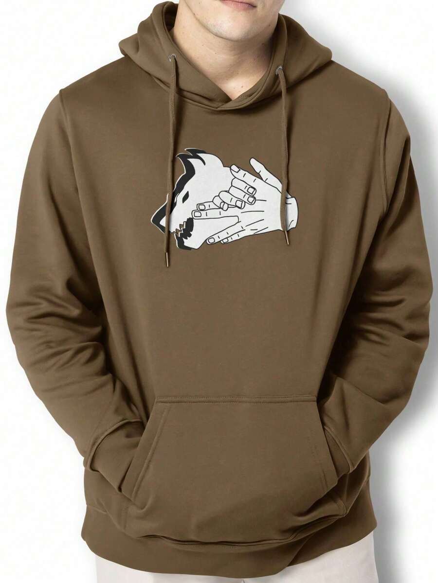 Men Hoodies - 卡其色 - 查看 1