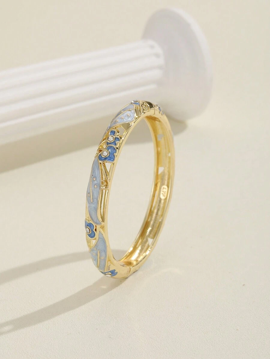 1pc Women's Cloisonne & Rhinestone & Resin Drop Oil Coated Gold Plated Bangle