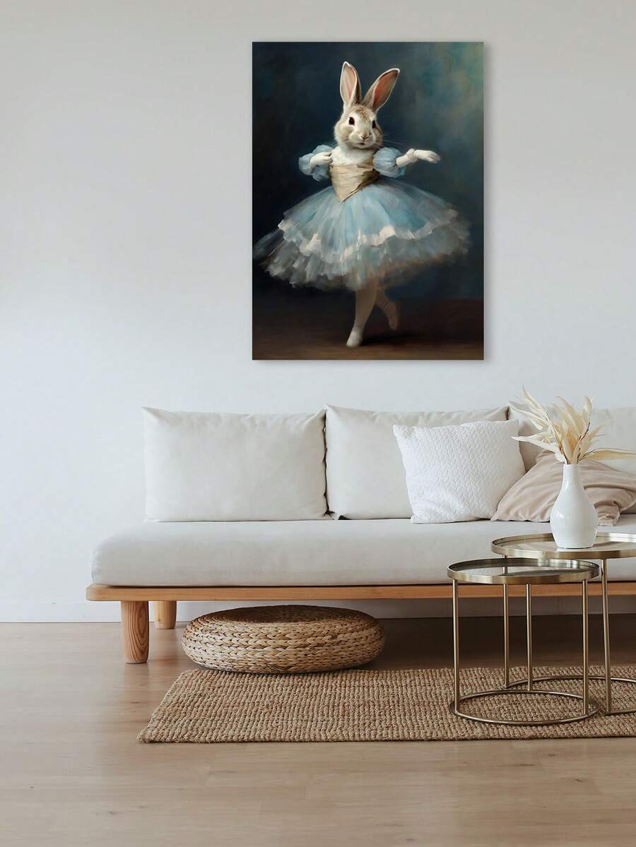 1 Miếng Không khung tranh sơn dầu Bức tranh , Thú vật Treo tranh , Retro Thỏ Hình ảnh tranh sơn dầu Bức tranh , Ballerina Thỏ Áp phích In ấn , Thỏ Bức tranh tường , Thanh lịch Trang trí tường , Phòng khách , Phòng ngủ , Văn phòng , Phòng tắm , Khách sạn Trang trí tường , Nhà  Đồ trang trí Qủa tặng - Màu xanh nhạt - Xem 1