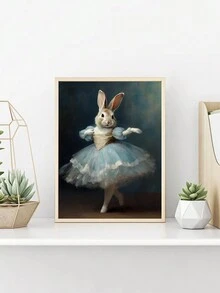 1 Miếng Không khung tranh sơn dầu Bức tranh , Thú vật Treo tranh , Retro Thỏ Hình ảnh tranh sơn dầu Bức tranh , Ballerina Thỏ Áp phích In ấn , Thỏ Bức tranh tường , Thanh lịch Trang trí tường , Phòng khách , Phòng ngủ , Văn phòng , Phòng tắm , Khách sạn Trang trí tường , Nhà  Đồ trang trí Qủa tặng - Màu xanh nhạt - Xem 3