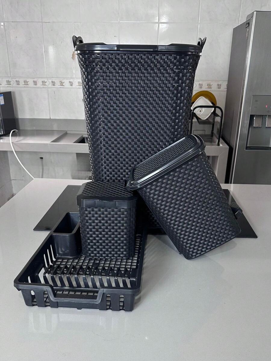 Simplicity Rattan Set 4 Pieces: 50l Basket + 7l Waste Bin + 5l Waste Bin + Dish Drainer - màu đen - Xem 1
