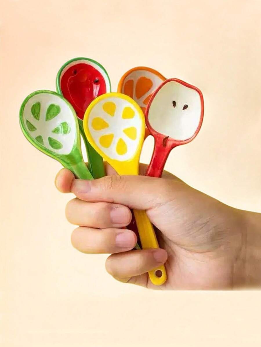 1 件陶瓷水果系列咖啡搅拌勺，景德镇釉下彩瓷牛奶果汁甜点搅拌勺，适合家庭、酒店、餐厅使用学校用品 - 彩色 - 查看 1