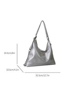 2024新款韩版时尚大容量托特包女包个性简约适合休闲通勤可手提可单肩情人节 - 銀色 - 查看 11