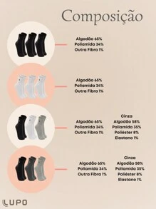 LUPO Kit com 3 Pares de Meias Cano Médio Feminino Lupo Sport em Algodão