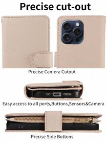 1 chiếc bao da điện thoại có nhiều khe cắm thẻ, bao da đựng thẻ đa chức năng tương thích với iPhone 16 Pro - Màu be - Xem 6