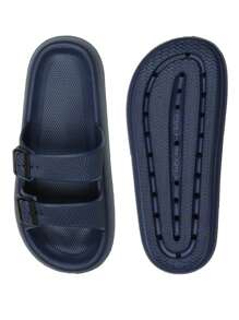 WOMEN'S FASHION FLIP FLOPS, MEN'S UNISEX EVA SANDALS With Thick Platform Non-Slip Sole Unisex SLIPPER, Adjustable Clasp Quick Drying. - Navy Blue - View 2
