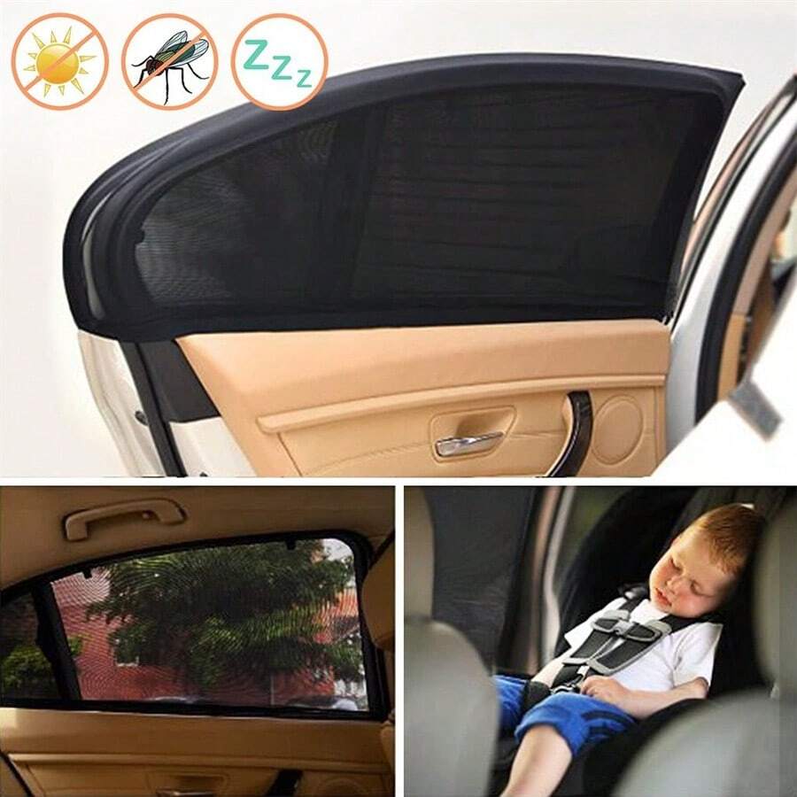 2PCS Capa Cortina Proteção Solar Anti Vento Protetora Crianças Janela Carro