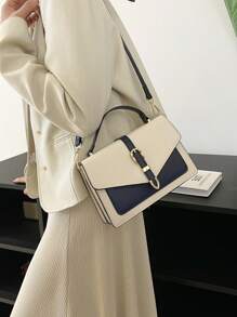 Belt Decorated Flap Crossbody/Shoulder Bag - Navy Blue - View 2