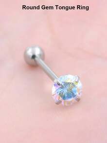 1個時尚朋克風格7mm圓形立方氧化鋯舌環1.6x16mm不銹鋼啞鈦棒身體穿刺珠寶 - 7mm圓鋯舌釘 - 查看 20