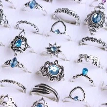 30pcs/Pack Vintage Fashionable Alloy Ring Set With Leaf/Lotus/Elephant Design, Random Style In A Blind Bag