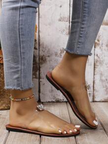 Châu Âu và Châu Mỹ Phong cách Trong suốt Của phụ nữ Dép đi trong nhà Với Kích thước lớn Và Kim cương Đồ trang trí Gót phẳng - Trong sáng - Xem 5