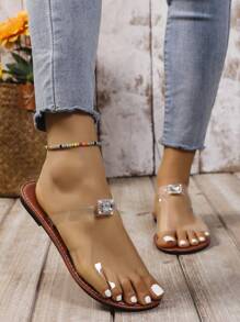 Châu Âu và Châu Mỹ Phong cách Trong suốt Của phụ nữ Dép đi trong nhà Với Kích thước lớn Và Kim cương Đồ trang trí Gót phẳng - Trong sáng - Xem 4