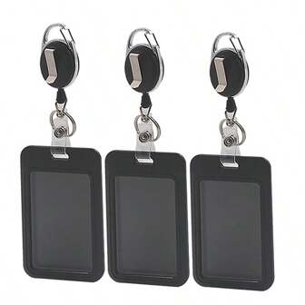 1pc Hard Black Vertical Plastic Card Holder With Retractable Badge Reel Clip For Office/School Id, Credit Card, Key Card, Driver License And Access Pass Protection Back To School