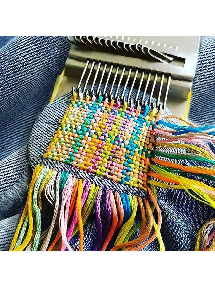 1套小型編織機,編織工具,補織機,diy紡織工具,織布機,用於牛仔布衣服的縫補工具 - 彩色 - 查看 1