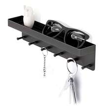 1pc Wall Mount Key Holder With Shelf, Keys Holder For Wall Decorative, 6 Hooks Stainless Steel Key Rack, Wall Mounted Key Organizer - Black - View 8