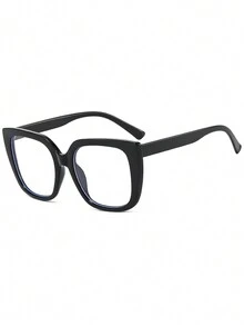 Square Large Frame Eyeglasses, 2024 Style Fashion Clear Lens Glasses, Retro Internet Celebrity Optical Frame - Black - View 2