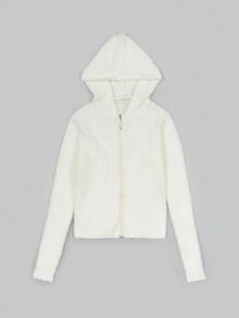 Sueter de moda para mujer de color liso con capucha - Blanco - Ver 8