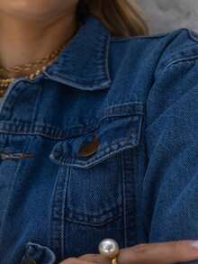 Women Denim Jackets & Coats - 深色水洗藍 - 查看 7