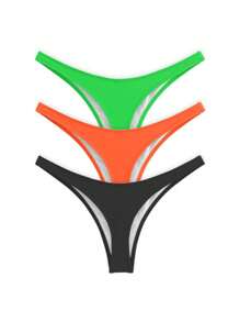 Women Bikini Bottoms - 黑色 - 橙色 - 檸檬綠 - 查看 3
