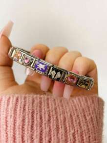 2024顆頂級時尚9mm寬不銹鋼珠帶1隻天使翅膀和心形吊飾,學習英語diy意大利魅力手鍊珠寶製作用品 - 彩色 - 查看 7