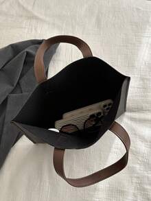 時尚雙色通勤手提包,適用於女士,電腦文件包,活動禮品袋,春季/夏季新品 - 黑色 - 查看 5