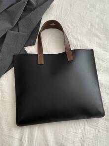 時尚雙色通勤手提包,適用於女士,電腦文件包,活動禮品袋,春季/夏季新品 - 黑色 - 查看 4