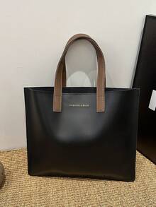 時尚雙色通勤手提包,適用於女士,電腦文件包,活動禮品袋,春季/夏季新品 - 黑色 - 查看 8