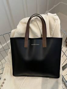 時尚雙色通勤手提包,適用於女士,電腦文件包,活動禮品袋,春季/夏季新品 - 黑色 - 查看 7