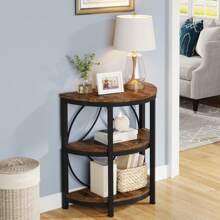 Tribesigns Half Round End Table, 3-Tier Narrow Side Table With Metal Frame, Half Circle Table, Half Moon Small Coffee Accent Table Bedside Table For Living Room, Bedroom, Rustic Brown Home Decor Furniture - Rustic Brown - View 9