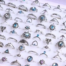 30pcs/Pack Vintage Fashionable Alloy Ring Set With Leaf/Lotus/Elephant Design, Random Style In A Blind Bag