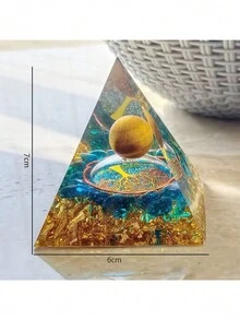 1pc Crystal Chips Life Tree Sculpture With Egyptian Energy 3d Rune, Pyramid Design, Green Stone, Handmade Ornament For Home Decoration - Multicolor - View 4