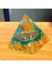 1pc Crystal Chips Life Tree Sculpture With Egyptian Energy 3d Rune, Pyramid Design, Green Stone, Handmade Ornament For Home Decoration - Multicolor - View 3