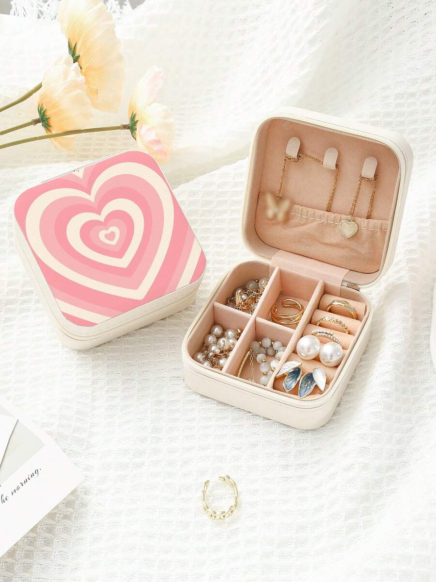 1 Pc Mini Travel Pu Leather Jewelry Storage Box - Pink - View 1