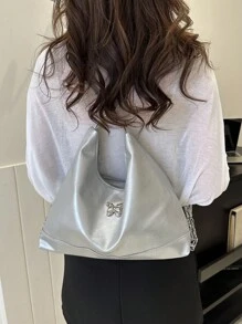 2024新款韩版时尚大容量托特包女包个性简约适合休闲通勤可手提可单肩情人节 - 銀色 - 查看 5