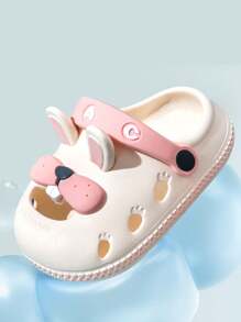 1pair Boys' And Girls' Cartoon Eva Slip-On Two Wearing Design Cute Flat Sandals For Spring And Summer - White - View 3