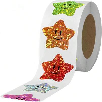 500pcs/Roll 2.5cm Roll Self-Adhesive Colorful Star Stickers Reward Charts Decorative Self-Adhesive Stickers Labels,School Supplies,Back To School