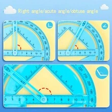 360 Degree Protractor With Wave Ruler, Straight Ruler, Triangular Ruler, Ideal Educational Tool For Elementary Students - Pink - View 4