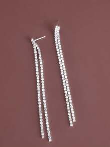 1pair Fashionable Rhinestone Tassel Earrings For Women, Simple Daily Accessory - Silver - View 10