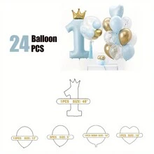 24 件/套 40 英寸蓝色和粉色皇冠铝箔数字气球，1 岁生日装饰气球，派对用品，性别揭晓派对装饰和生日庆祝，返校情人节 - 淺藍色 - 查看 5
