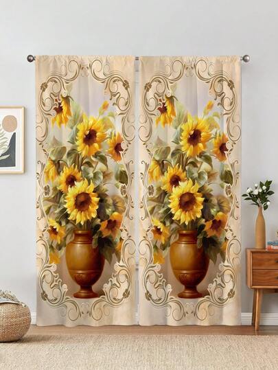 2入組秋景印花窗簾,適用於臥室、辦公室、廚房、客廳、書房家居裝飾