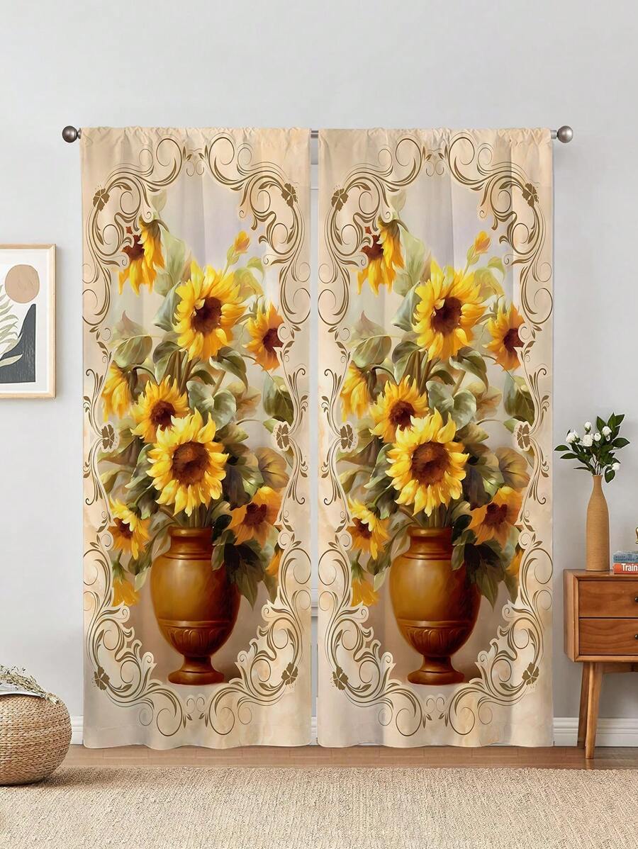 2 buc. Perdele pentru fereastră imprimată peisaj de toamnă, consultați dormitor, birou, bucătărie, sufragerie, studiu, decor acasă