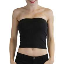 ToBeInStyle Women's Soft Comfy Cotton Layering Tube Tops - 褶飾中心 - 黑色 - 查看 1