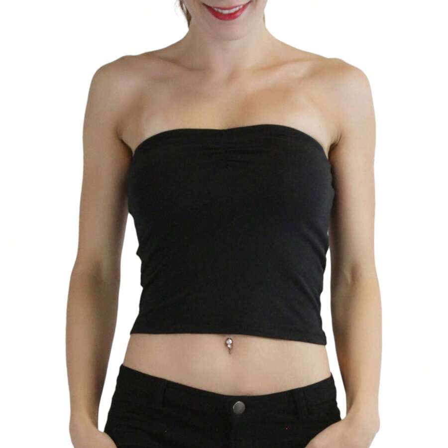 ToBeInStyle Women's Soft Comfy Cotton Layering Tube Tops - 褶飾中心 - 黑色 - 查看 1