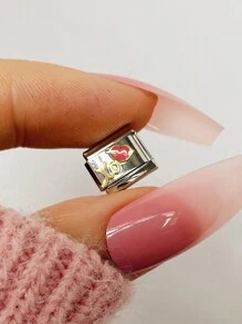 2024顆頂級時尚9mm寬不銹鋼珠帶1隻天使翅膀和心形吊飾,學習英語diy意大利魅力手鍊珠寶製作用品 - 彩色 - 查看 32