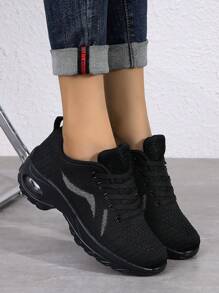 女款運動鞋,透氣網眼跑鞋,緩震氣墊帶旅行鞋,柔軟底舞鞋適用於四季 - 黑色 - 查看 2