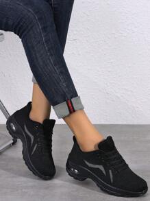 女款運動鞋,透氣網眼跑鞋,緩震氣墊帶旅行鞋,柔軟底舞鞋適用於四季 - 黑色 - 查看 3