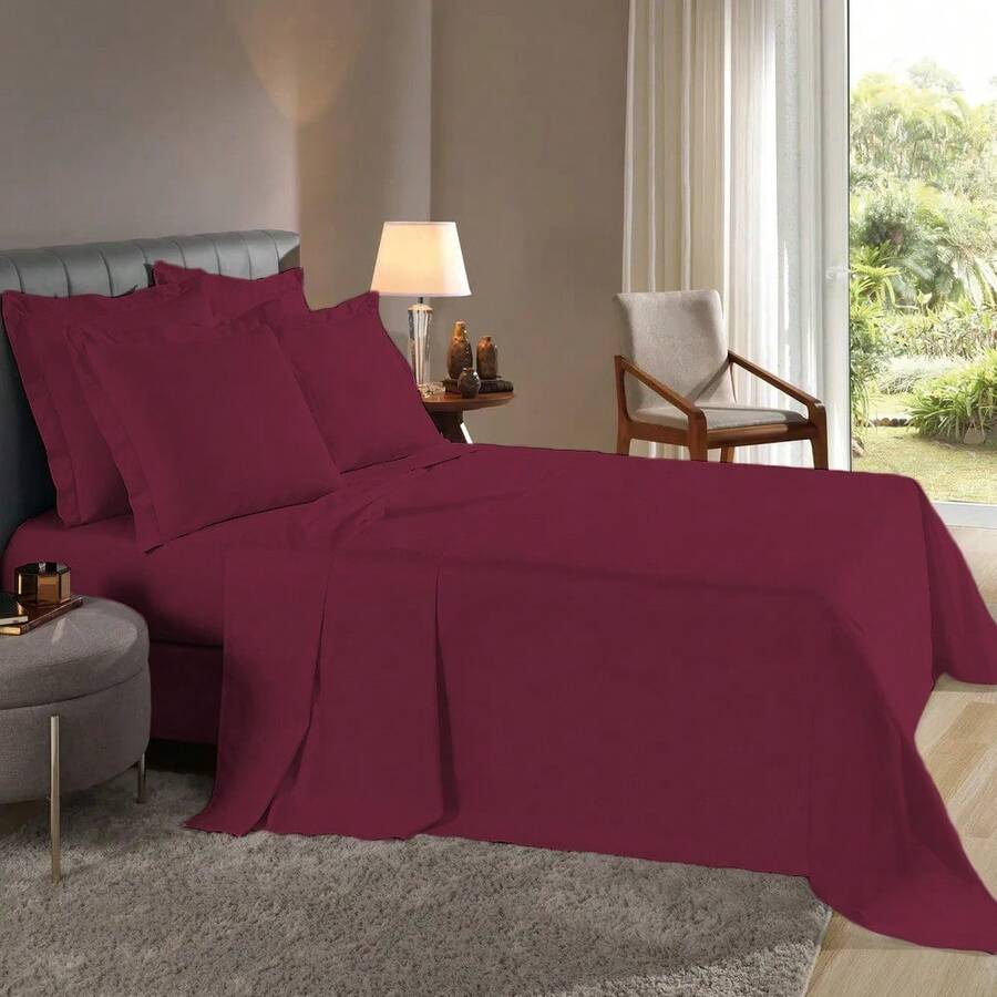Sheet Sets With Pillowcases - Màu Đỏ Sâu - Xem 1
