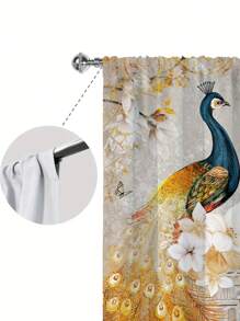 2pcs Vintage Peacock Print Curtains,Without Holes Curtain,Refer To Bedroom Office Kitchen Living Room Study Home Decor