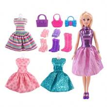 Kit de muñecas con accesorios para niñas, linda muñeca con vestidos - Multicolor - Ver 3